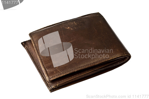 Image of Brown wallet with coins isolated on white
