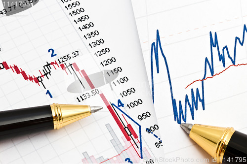 Image of Background of business graph and a pen 