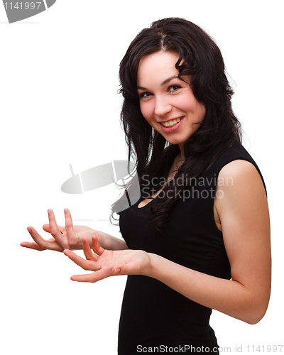 Image of Woman explaining something gesturing with hands