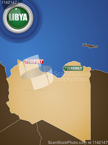 Image of Libya War Map with Cities Tripoli and Benghazi