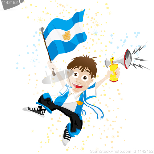 Image of Argentina Sport Fan with Flag and Horn