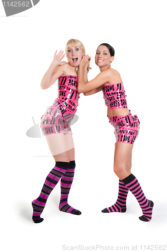 Image of Girls in pink tape dress