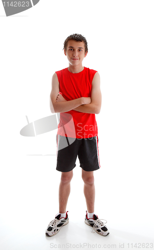 Image of Boy teenager wearing sports gym clothing