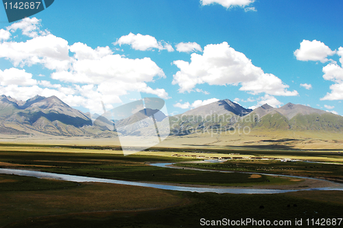 Image of Landscape of mountains and meadows