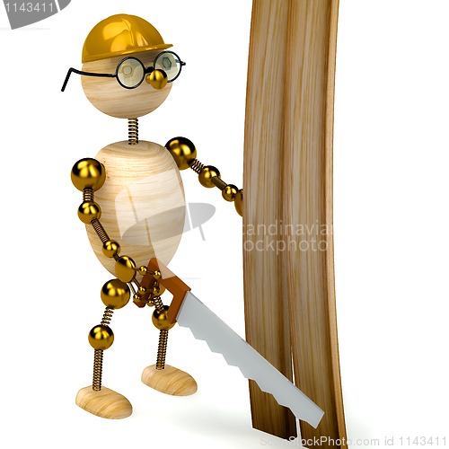 Image of 3d wood man with a saw