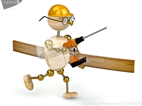 Image of 3d wood man with a drill