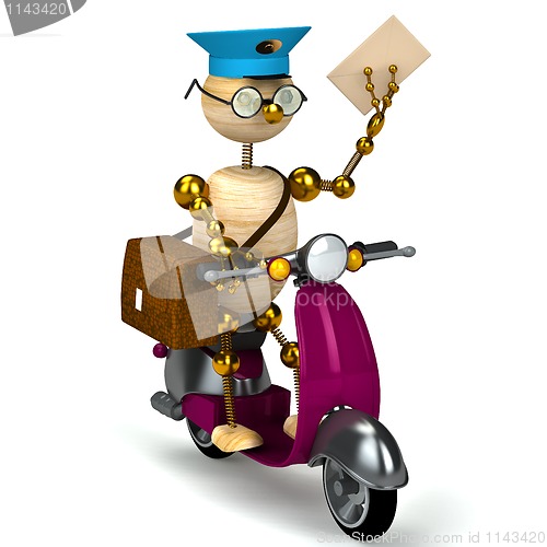 Image of 3d wood postman is riding on moped