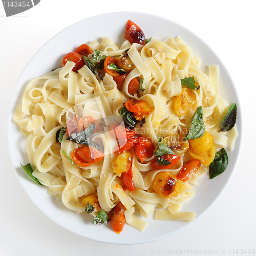 Image of Pasta with grilled cherry tomatoes high angle