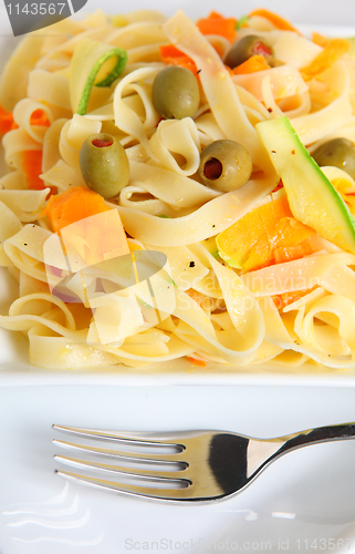 Image of tagliatelle and vegetables vertical