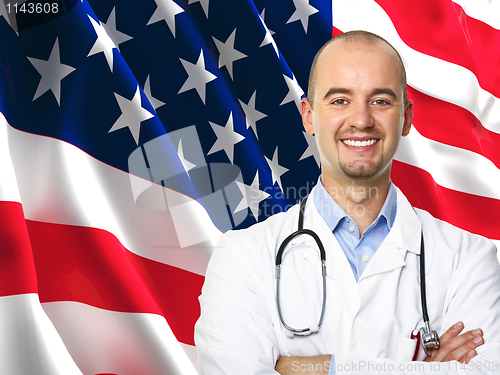 Image of old glory flag and doctor