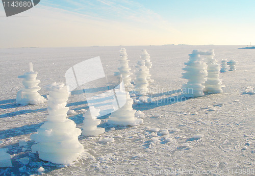 Image of Frozen sea landscape with ice sculptures in Finland