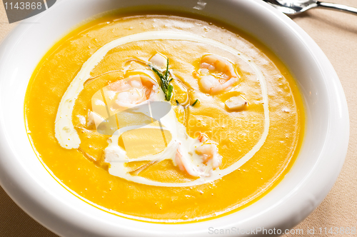 Image of pumpkin and shrimps cream soup