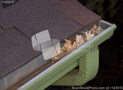 Image of gutter blocked by dry leaves