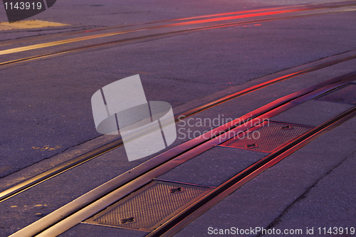 Image of cable car tracks at night