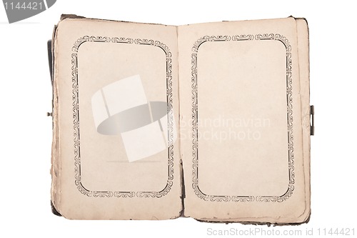 Image of old open book with blank pages