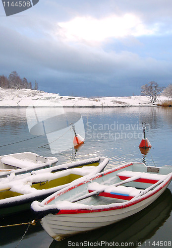 Image of Boats Under Snow In Finland