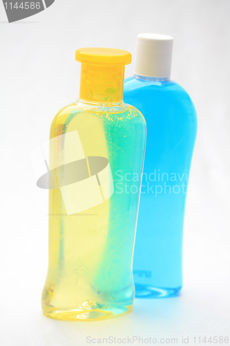 Image of Isolated shampoo bottles