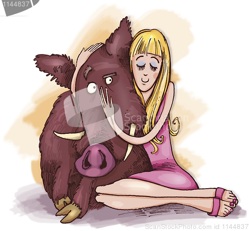 Image of woman with wild boar