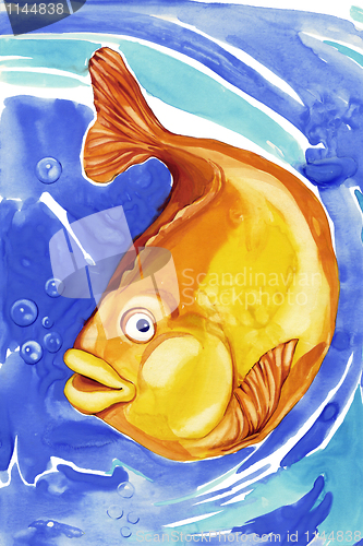 Image of beautiful gold fish in blue water