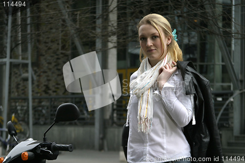 Image of Woman with Moped
