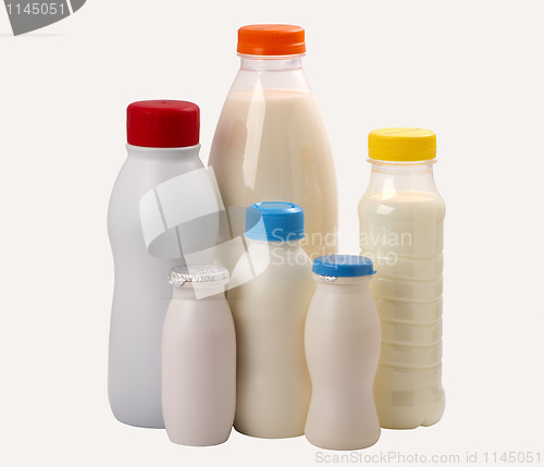 Image of different types bottles for milk and yogurt