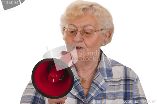 Image of Female senior with megaphone