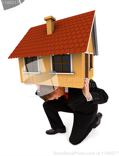 Image of Business man holding house on his back