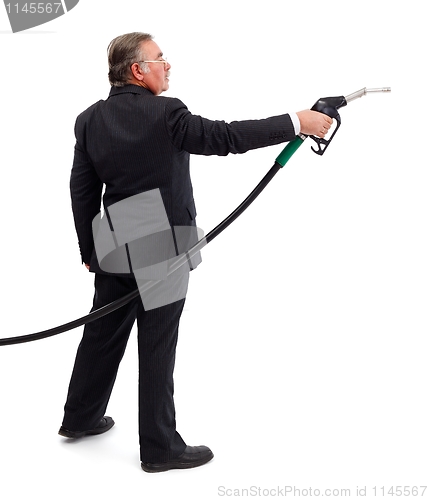 Image of Business man pointing with gas nozzle