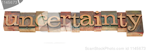 Image of uncertainty word in vintage letterpress type