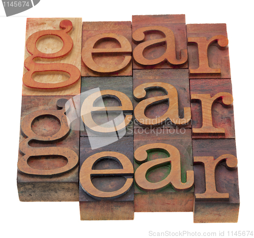 Image of gear - word in letterpress type