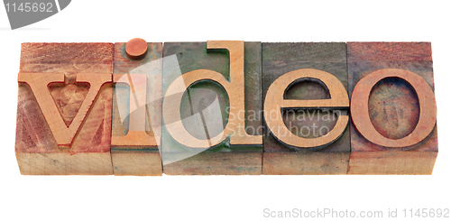 Image of video word in vintage letterpress type