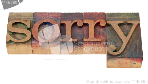 Image of sorry - word in letterpress type