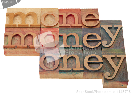 Image of money - word in letterpress type