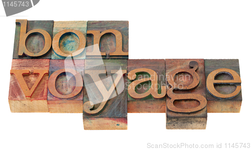 Image of bon voyage - phrase in letterpress type