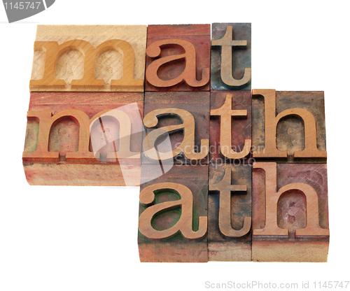 Image of math word abstract in letterpress type