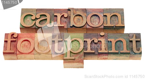 Image of carbon footrpint - word sin letterpress type