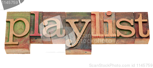 Image of playlist word in letterpress type