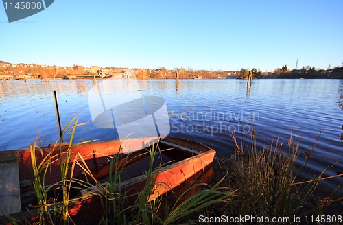 Image of Small barge in the lake.