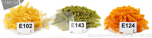 Image of Bunches of artificially colored pasta