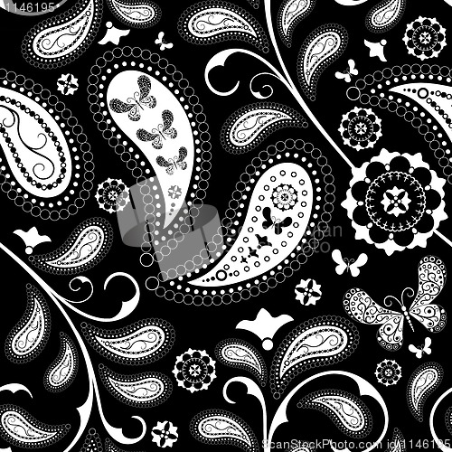 Image of Seamless black floral pattern