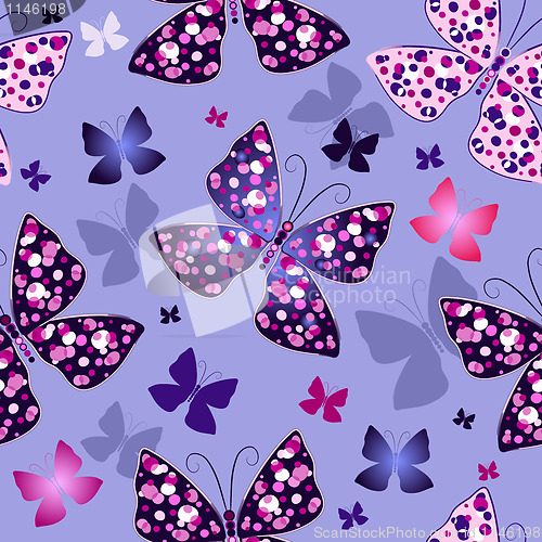 Image of Seamless blue pattern with butterflies