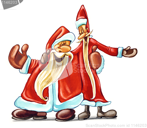 Image of singing Santa Clauses