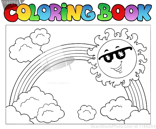 Image of Coloring book with Sun and rainbow