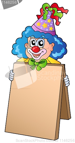 Image of Clown holding information board