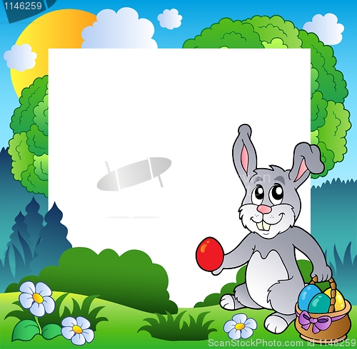 Image of Easter frame with bunny and eggs