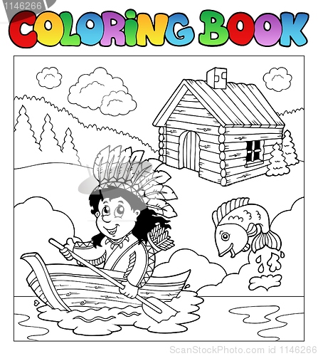 Image of Coloring book with Indian in boat