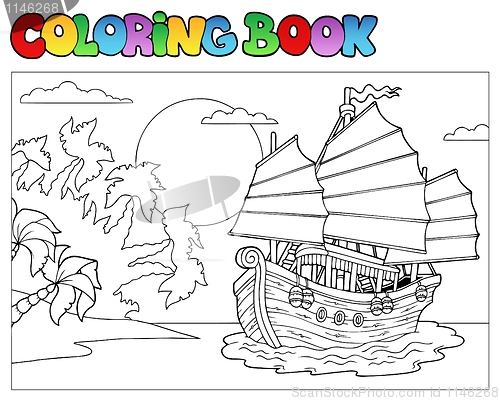 Image of Coloring book with Chinese ship