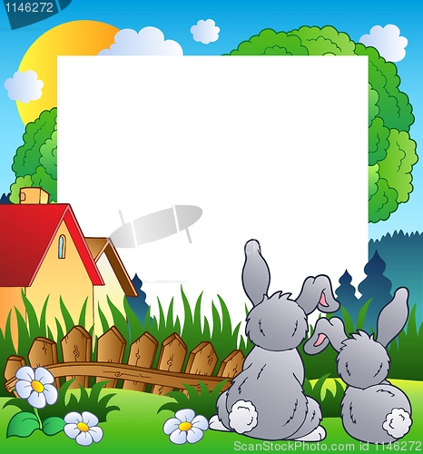 Image of Spring frame with two rabbits