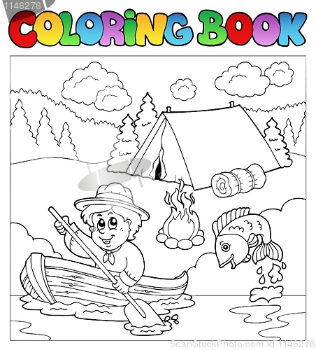 Image of Coloring book with scout in boat