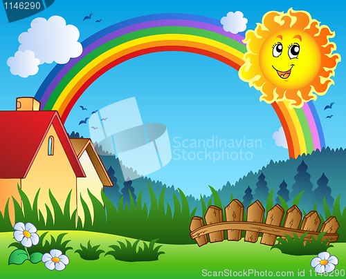Image of Landscape with Sun and rainbow